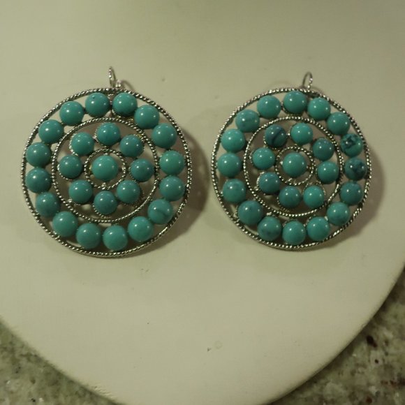 BLOOMINGDALE'S SHAG FAUX TURQUOISE DROP EARRINGS * - Picture 1 of 4